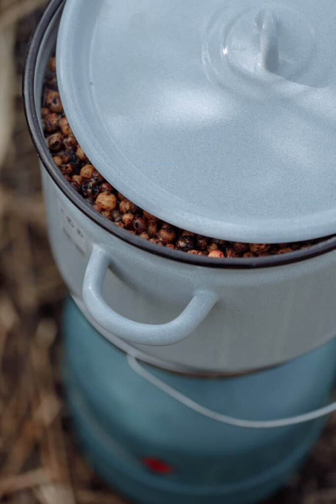 Close Up Shot of a blue Pot with lid. 